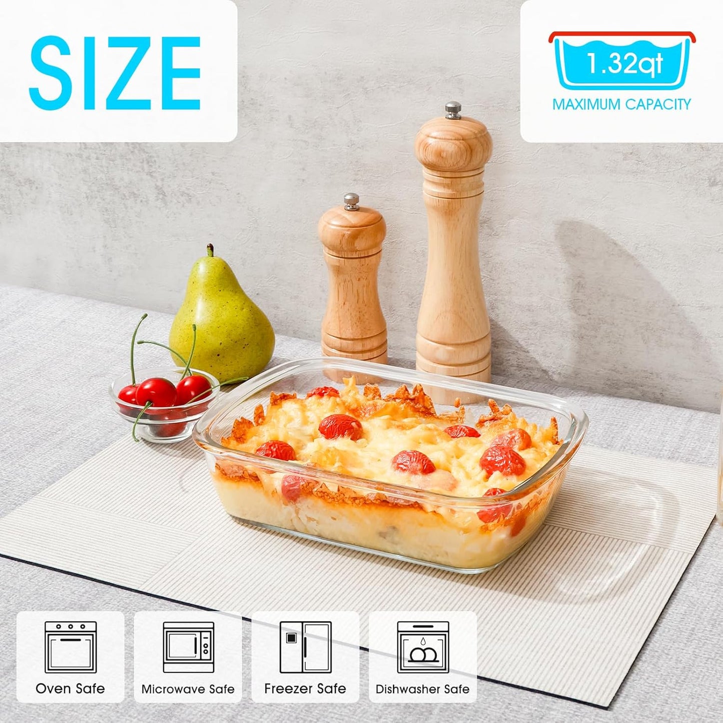 NUTRIUPS Small Tempered Glass Baking Dish with Lid, Glass Pan for One Serving, Food Bakeware for Oven (Clear, 1.25L)