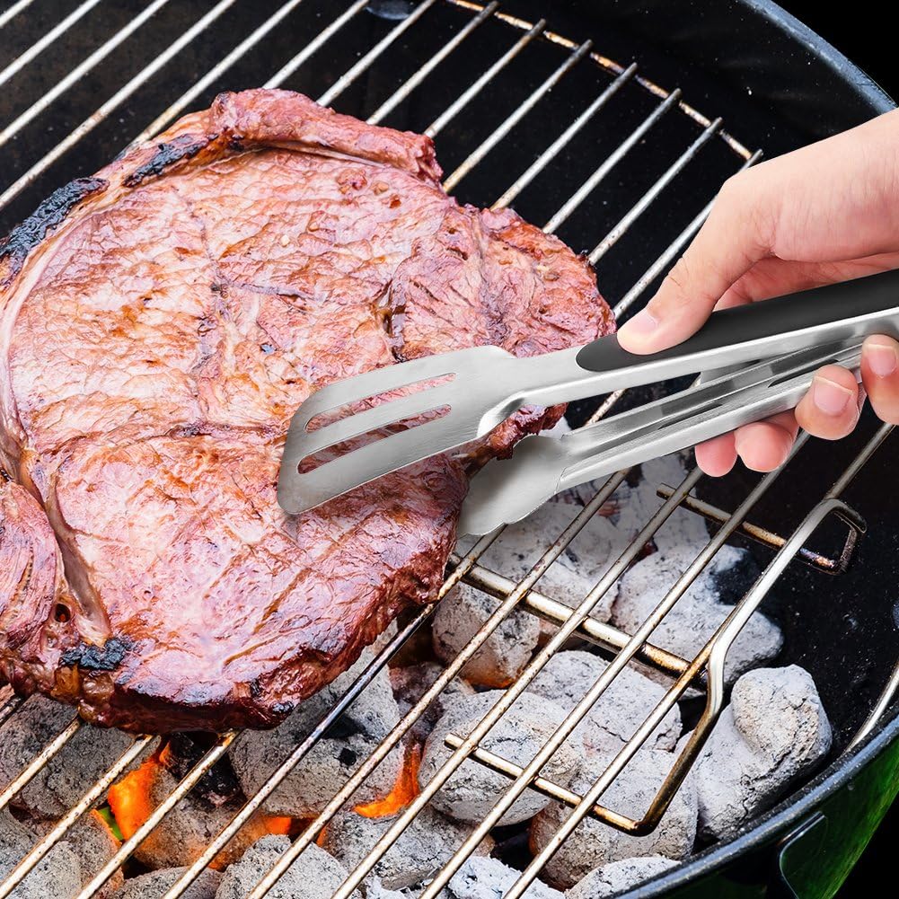 Kitchen Tongs, Joinkitch Stainless Steel Cooking Tongs Set 2 pack (12-inch.9-inch) With Heat Resistant Handle For Kitchen Outdoor Barbeque Salad Fish Thick Steak