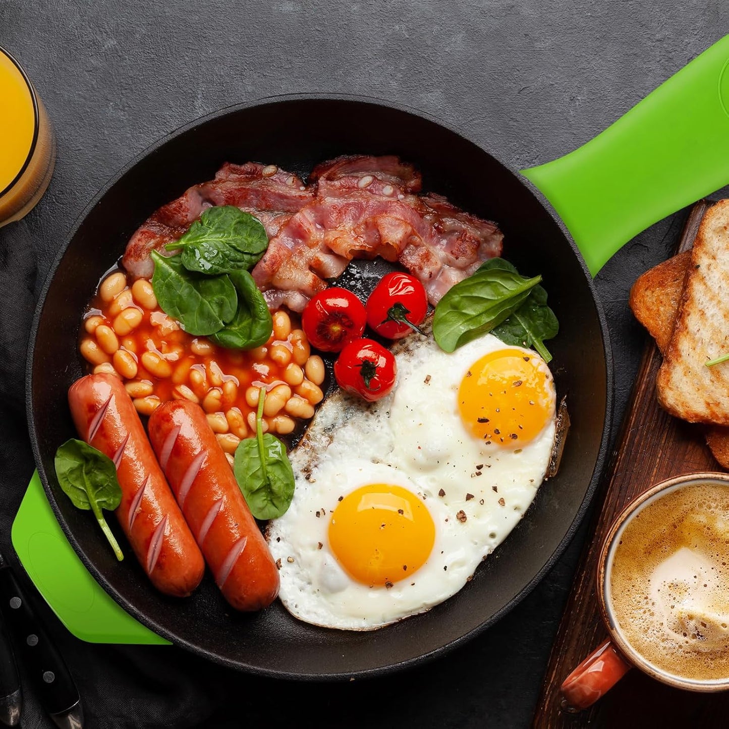 Domensi 4 Pcs Silicone Hot Handle Holder Set Cast Iron Skillet Handle Covers Heat Resistant Silicone Assist Handle Holder for Frying Pans Cast Iron Skillet Griddles Cookware(Green)