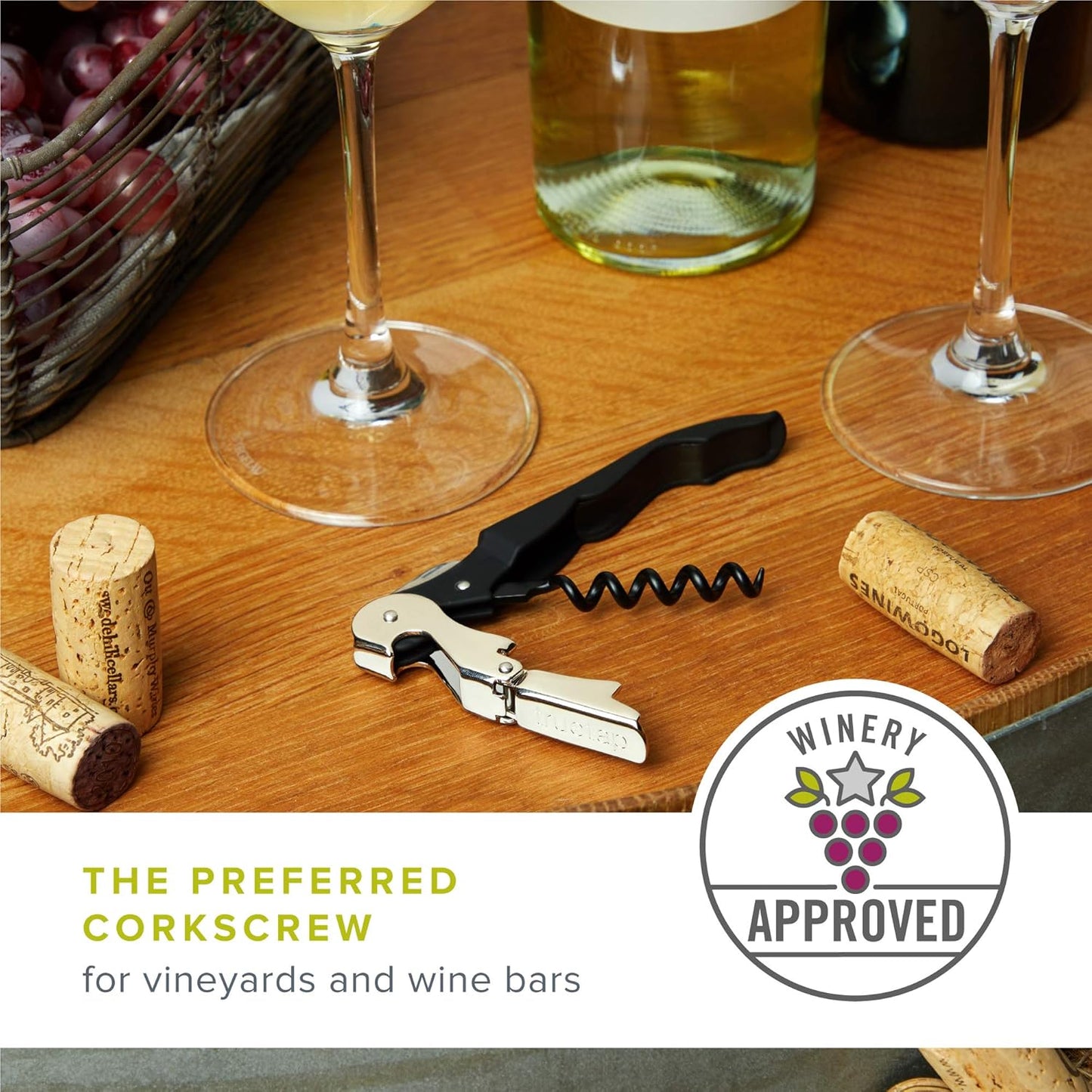 True Brands TrueTap Double Hinged Waiters Corkscrew, Top-notch Stainless Steel Opener with Foil Cutter Built to Last Wine Key Black Blue, Set of 1