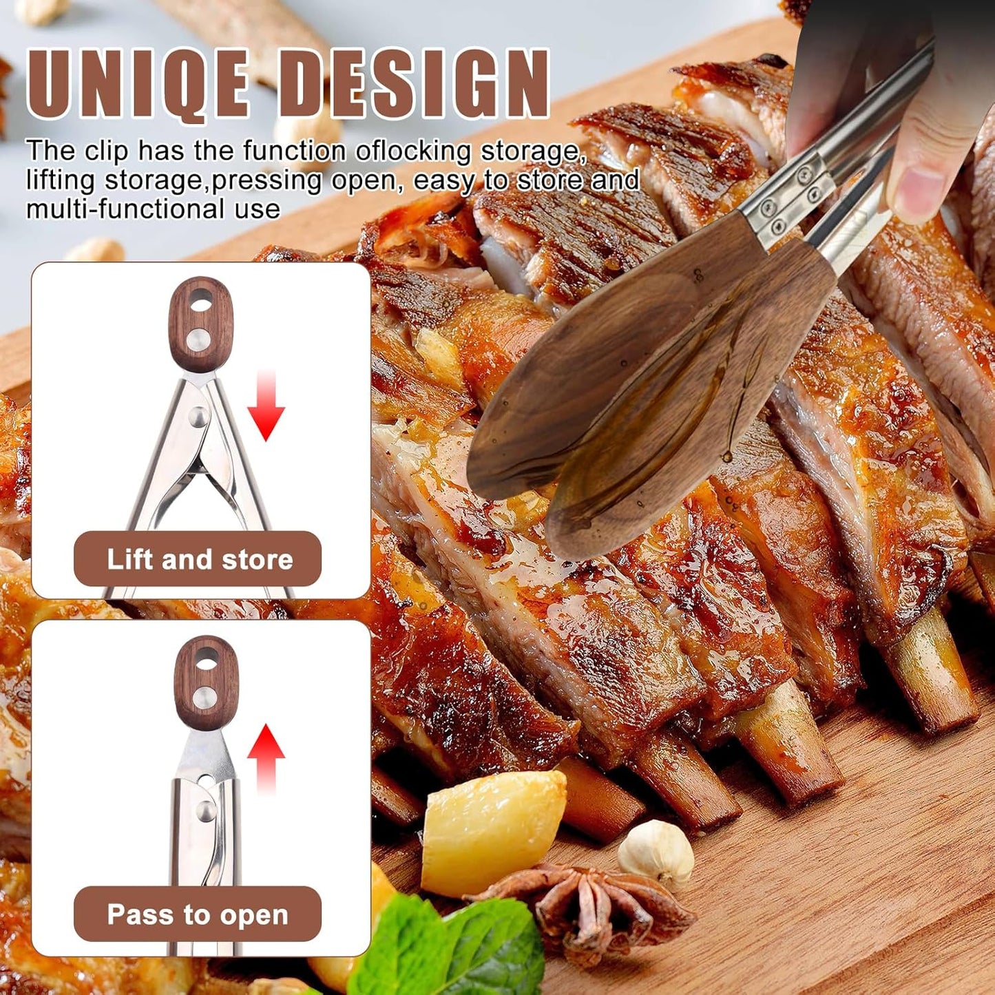 2-pcsTongs for Cooking with Wooden Tips - Nonstick Cooking Tongs & Salad Tongs for Blooming Food，Cooking, BBQ and Tossing Salad - Made of Natural Walnut Wood，Long Style15inch Short Style 11.4inch