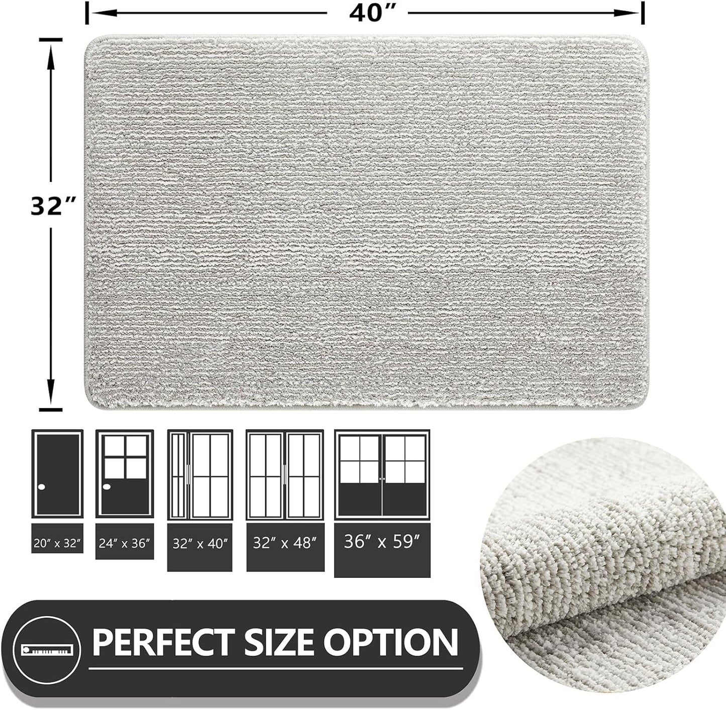 REFETONE Indoor Doormat, Front Door Mat 32"x40" Absorbent Rubber Backing Non Slip Back Door Mats, Washable Low-Profile Inside Floor Mat Door Rugs for Entryway, Resist Dirt Mud Mat for Dogs, Grey