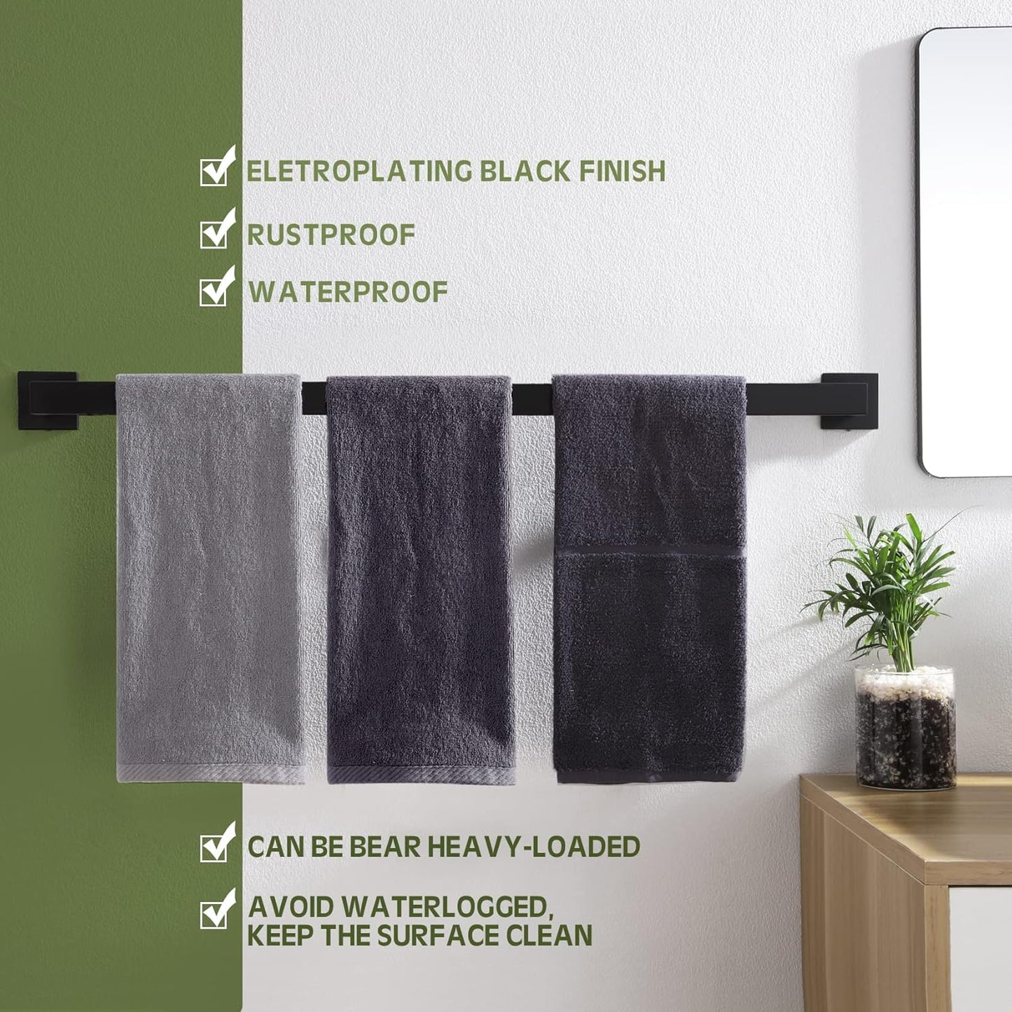 KOKOSIRI 36-Inch Single Towel Bar, Bathroom Kitchen Towel Holder, Wall Mounted SUS304 Stainless Steel Towel Rack, Matte Black, B4003BK-L36