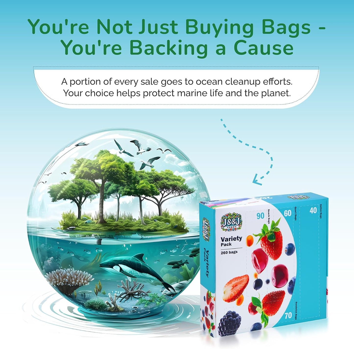 J&&J FRESH Reusable Food Storage Bags – 260 Pack Variety Pack (Snack, Sandwich, Quart, Gallon) – BPA-Free, Leakproof Zipper Bags with Expandable Bottom – Freezer Bags Safe, Kitchen & Pantry Organizer