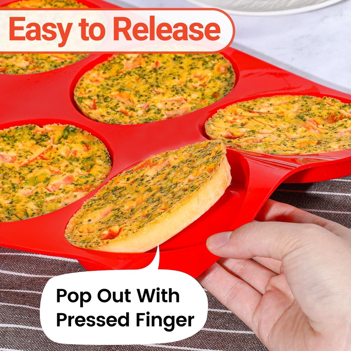 Jumbo Muffin Top Pan, 4 Inch Extra Large Egg Baking Pan for Oven Silicone Molds for Breakfast Sandwiches, English muffins, Whoopie Pies, Corn Bread, Egg bites, 2 Pack Red