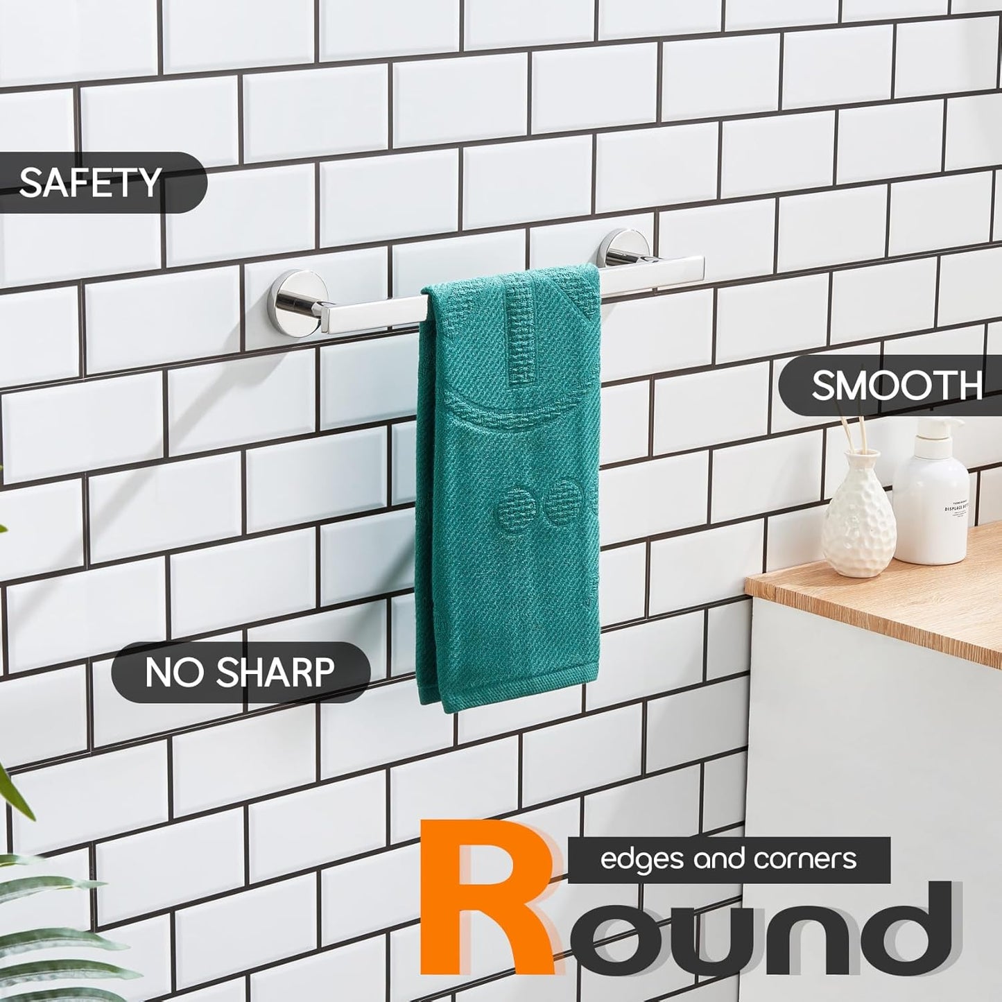 12 Inch Bathroom Towel Bar Bath Towel Rack Kitchen Towel Holder Towel Ring Wall Mounted SUS304 Stainless Steel 2 Pack Polished Chrome AN4001CH-L12-P2