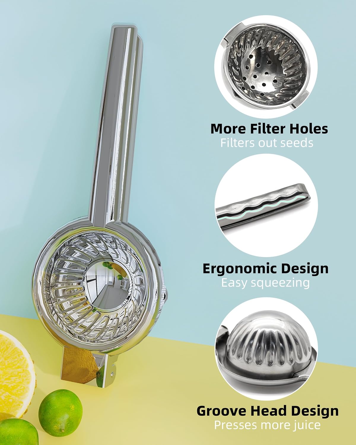 Lemon Squeezer Stainless Steel - Heavy Duty Solid Metal Squeezer Bowl - Large Manual Citrus Press Juicer and Lime Squeezer - 2 in 1 hand Juicer - Store Juice -No Splashing (Silver)