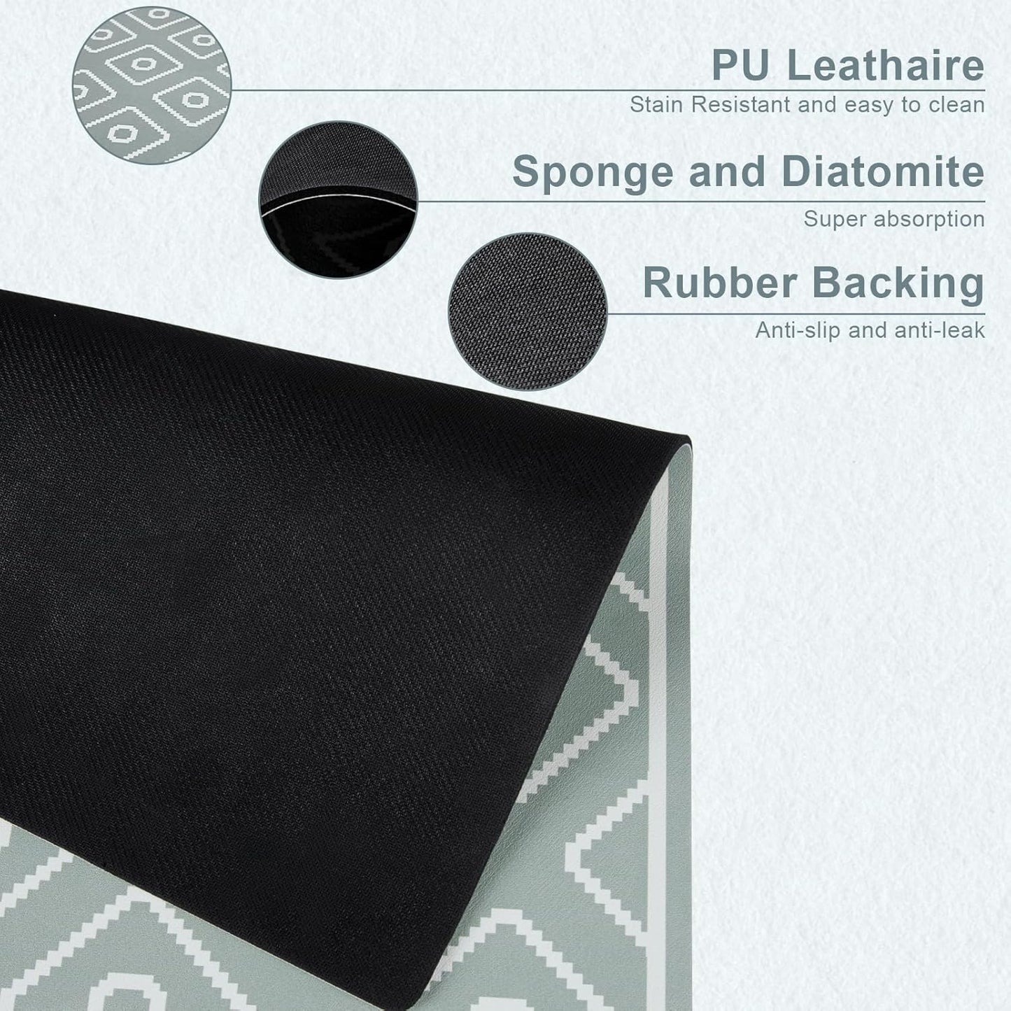 SUEH DESIGN Dish Drying Mat, Absorbent Coffee Mat 19.6 x 11.8 in Quick Dry Kitchen Drying Dish Drain Mat for Kitchen Counter Coffee Bar, Green