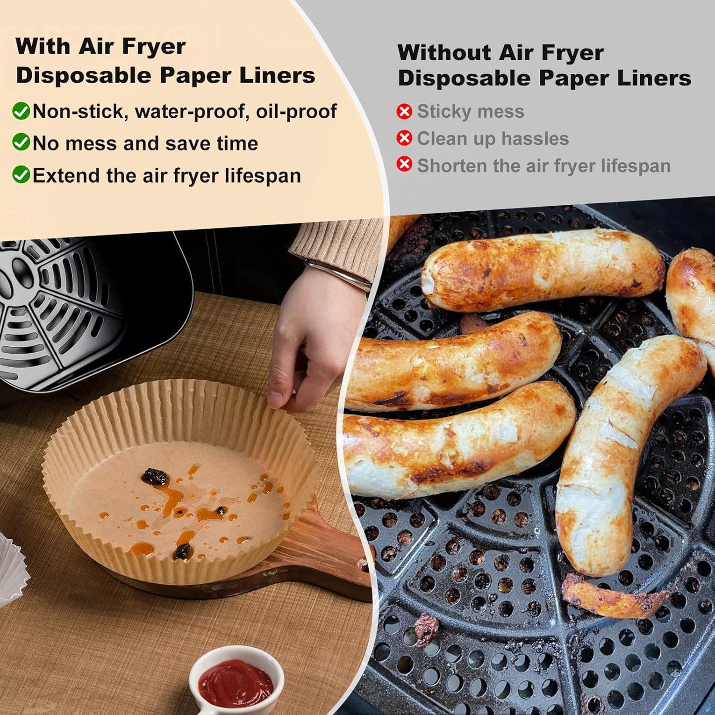 250 Pcs 8" Round Air Fryer Liners Disposable, Unbleached Parchment Paper Liners for Airfryer Basket, Non-Stick & Leakproof Baking Paper for Oven Roasting