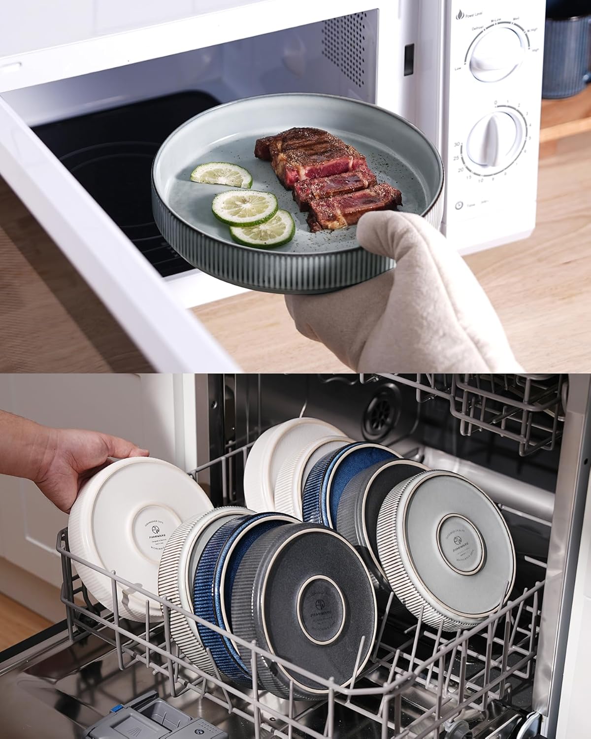 famiware Star 8.25" Pasta Bowls, Large Dinner Bowls Set of 6, Salad Bowl Plates, Shallow Bowls for Eating, Smoky Blue