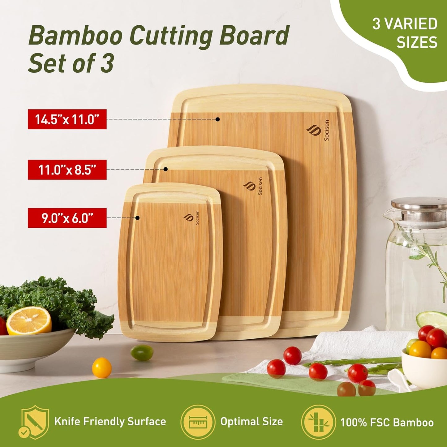 Bamboo Cutting Board Set Non Slip Feet Over Sink Tablas Para Picar Cocina Tabua Madeira Corte Carne Bambu Alimentos Cortar Madera Juego Regalos Cumpleaños Navidad Mujer Mama Abuela Hombre Papa