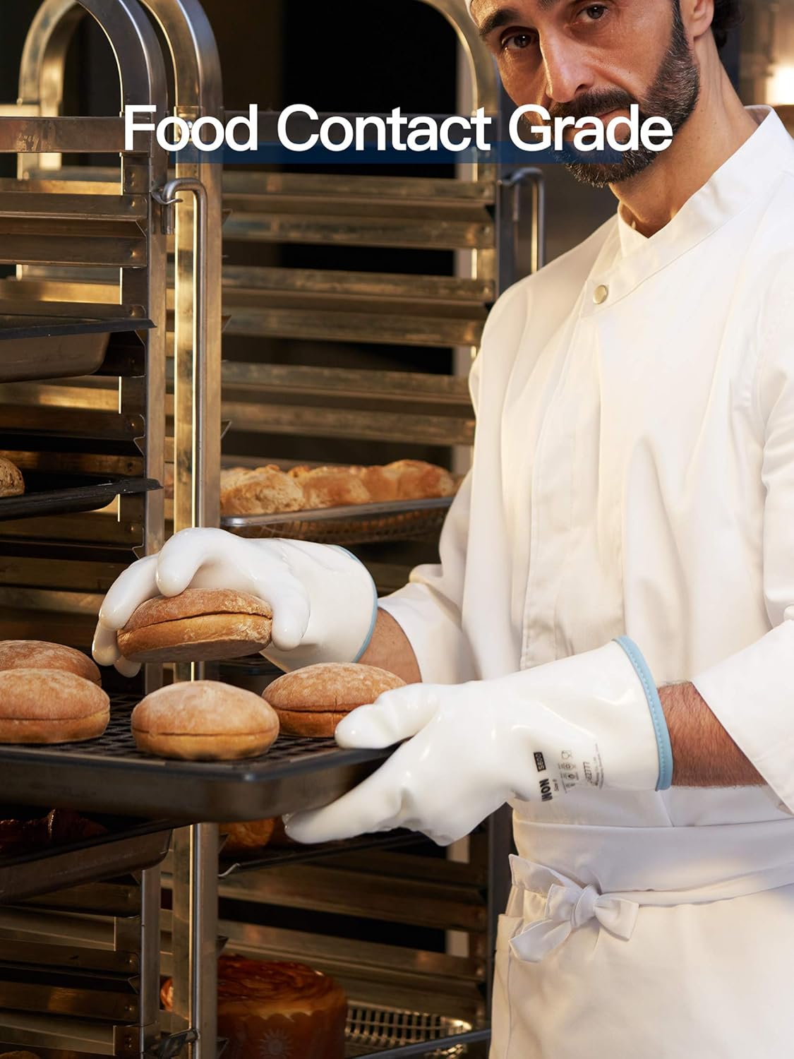 LANON Protection Wahoo Liquid Silicone Smoker Oven Gloves, Food-Contact Grade, Heat Resistant Gloves for Cooking, Grilling, Baking, White, XL/10