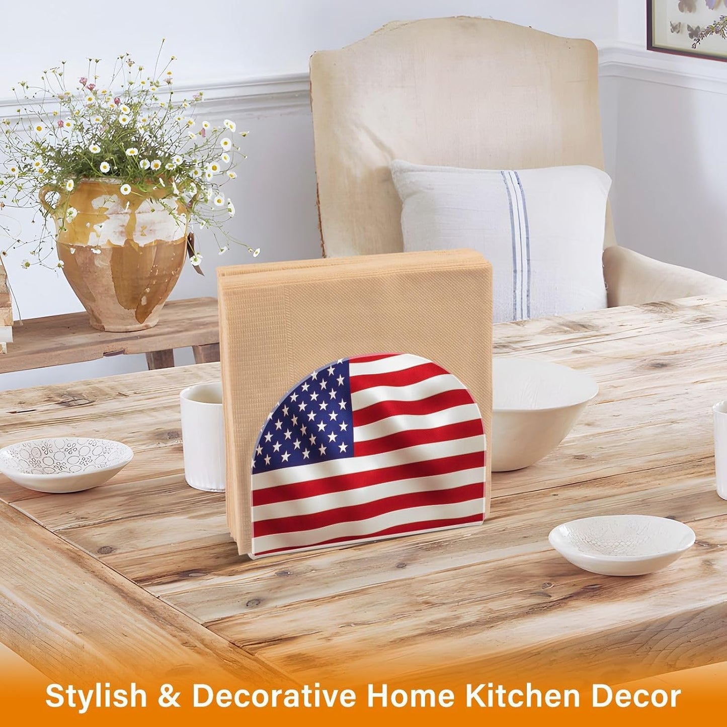 American Flag Napkin Holder for Table Paper Napkins Holder Acrylic Tissue Dispenser Kitchen Dining Room Bathroom Party Car Decor
