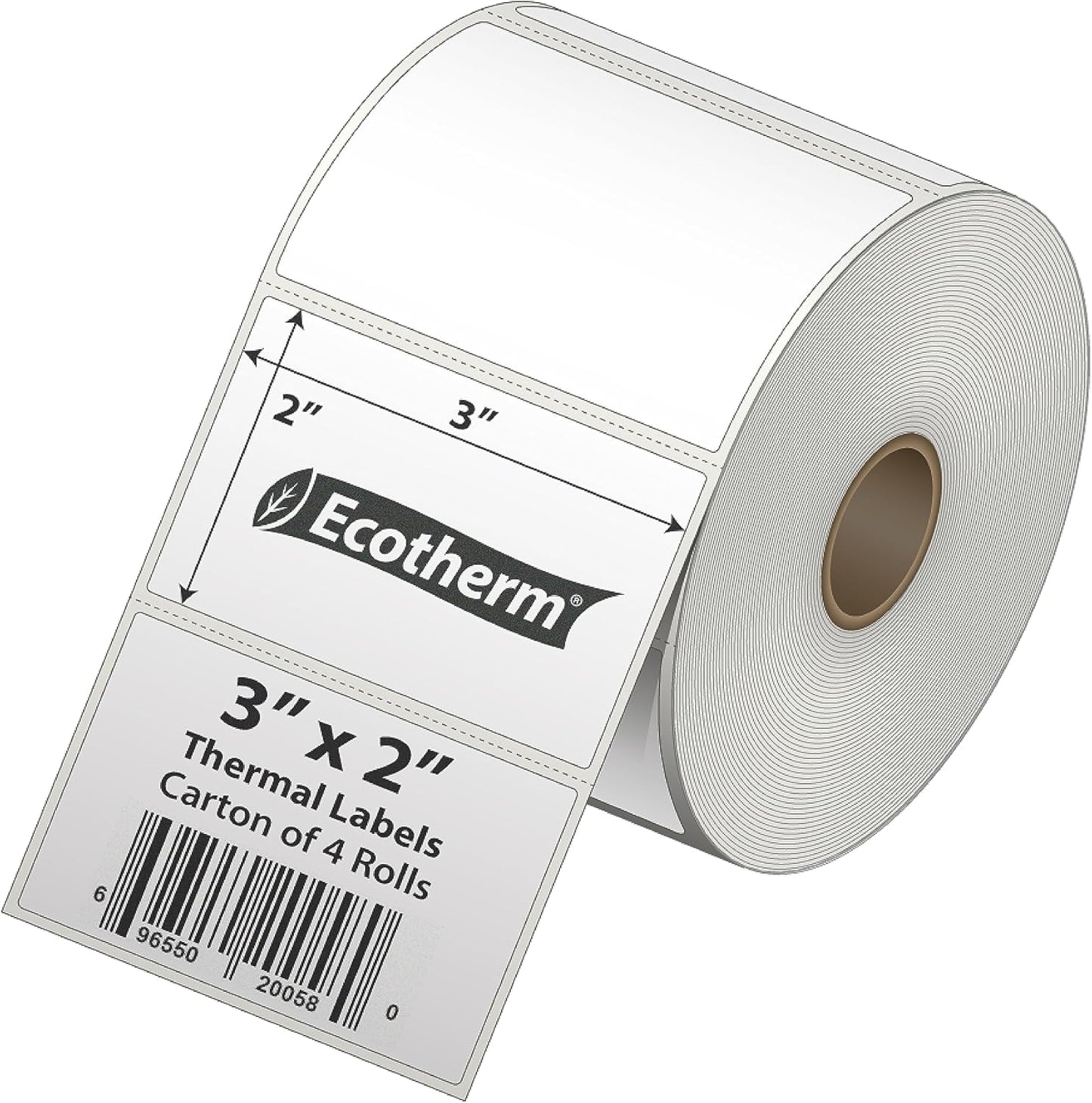3" x 2" Thermal Labels | 4 Rolls | 2940 Labels | fits Zebra, Munbyn, Rollo, Godex, Arkscan, iDPRT, Offnova Thermal Label Printers and More | Blank White Adhesive Stickers by Ecotherm