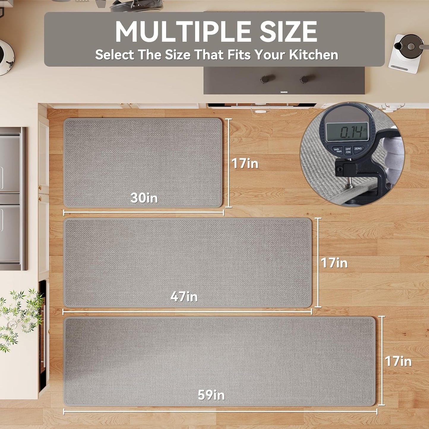 Water and Oil Absorbent Runner Rugs for Kitchen, Kitchen Mat in Front of Sink,Non-Slip Kitchen Rugs,Durable Imitation Linen Kitchen Mats，Kitchen Rug Runner Washable， 17x59 Gray Kitchen Rugs