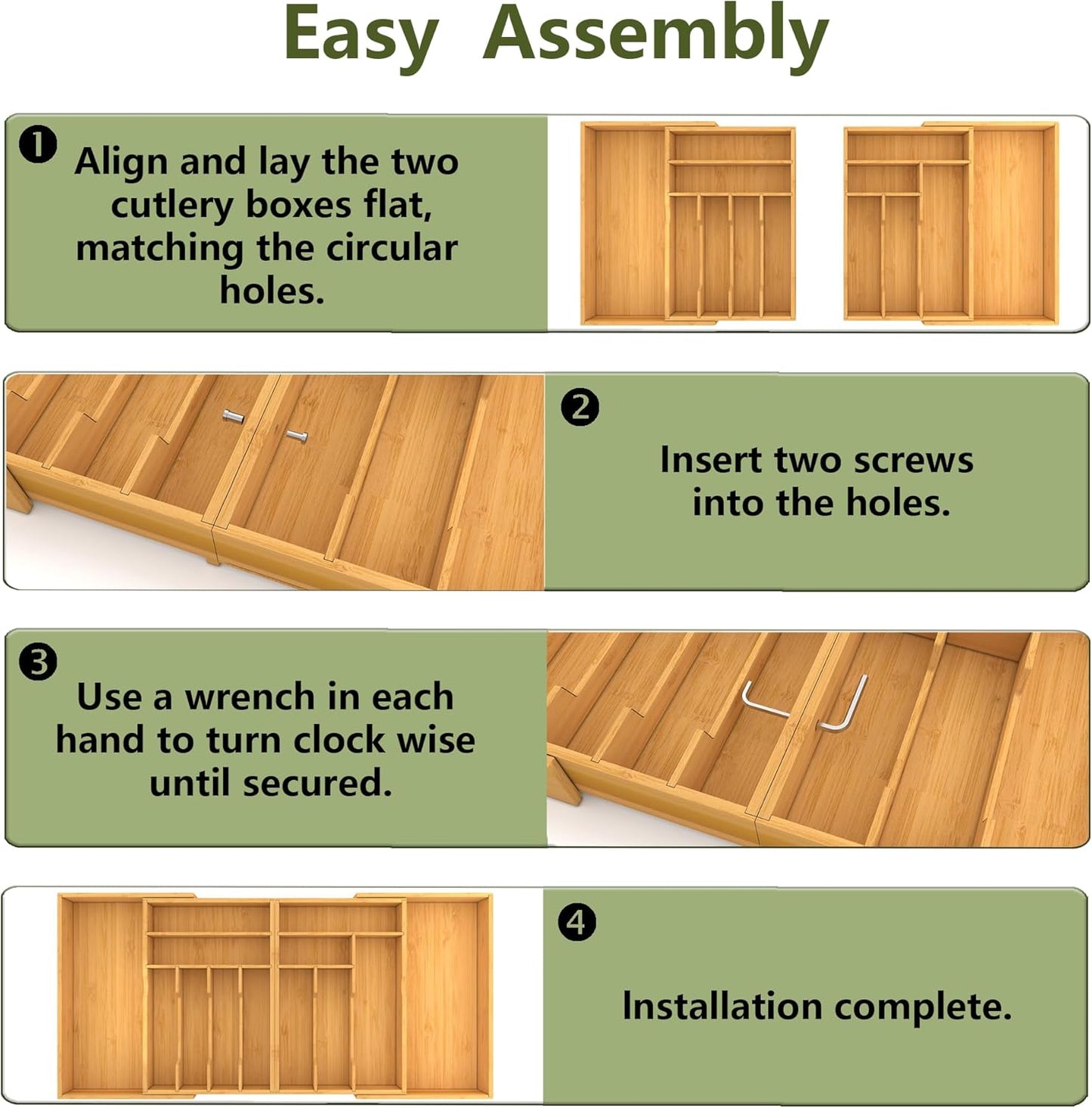 Suli Large Silverware Drawer Organizer，Adjustable Kitchen Flatware for Forks Knives and Spoons， Bamboo Cutlery Utensil Holder,Expandable from 12in-37in，Natural Bamboo
