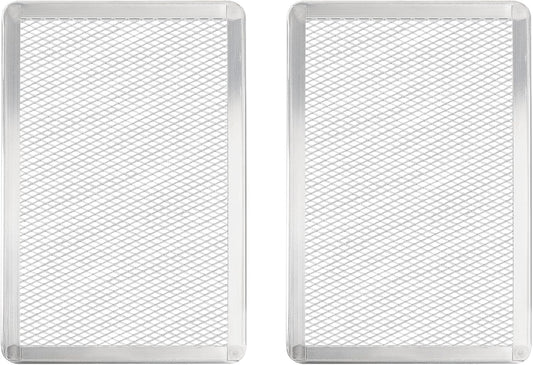 Pizza Screen 8 x 12 Inch 2 Pack Rectangular Aluminum Pizza Pan Restaurant-Grade Flatbread Screen Pizza Crisper Pan,Oven-Safe