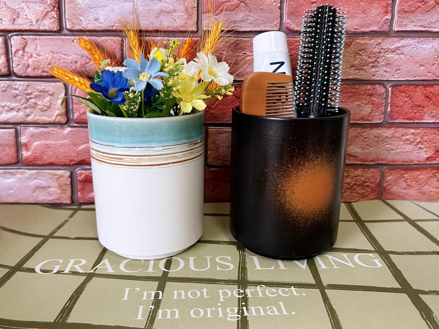 Medium Stoneware Kitchen Utensil Holder for Kitchen Counter Short Cooking Utensil Holder for Countertop Spatula Holder Small Utensil Crock Cutlery Holder Silverware Caddy Flower Vase (Firework)