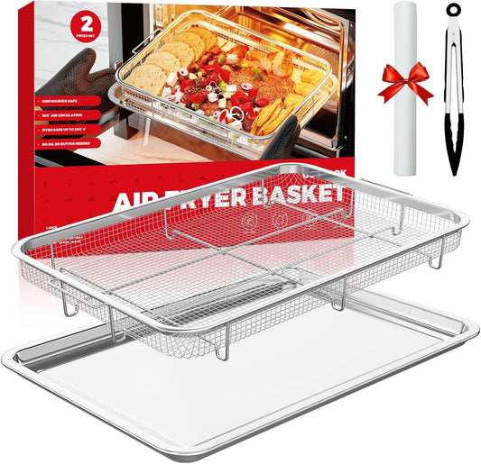 Air Fryer Basket for Oven, Air Fryer Basket and Stainless Steel Baking Tray Pant Oven Air Fryer Pan Rack for Cooking Baking Dishwasher and Broiling (18.7"x12.8")