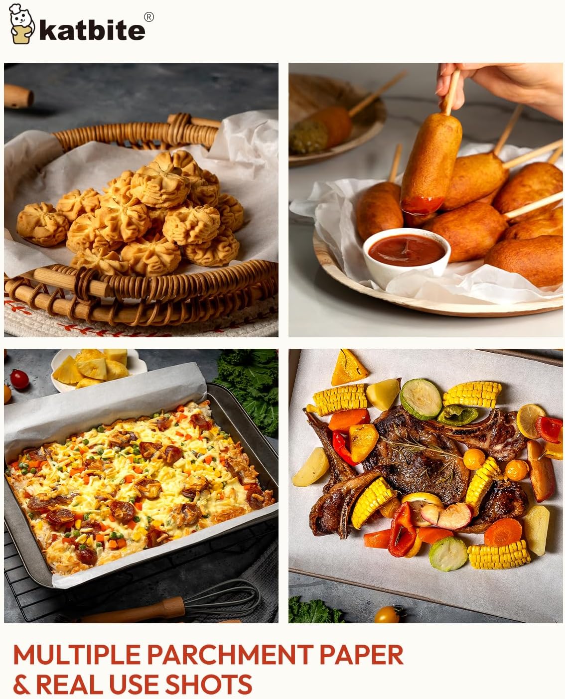 Katbite Parchment Paper, Heavy Duty 12x16 inches Baking Paper, 300 Sheets Oil-proof and Non-stick Parchment Paper Sheets Perfect for Air Fryer, Grilling,Cooking and Wrapping [Advanced Series]