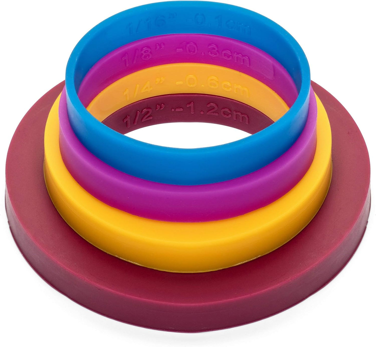 GreenOlive Rolling Pin Guide Ring Spacer Bands (8 Piece Set) Multicolored Flexible Silicone Slip On Baking Accessories Fit 1 3/4” to 2” Wide Dough Rollers