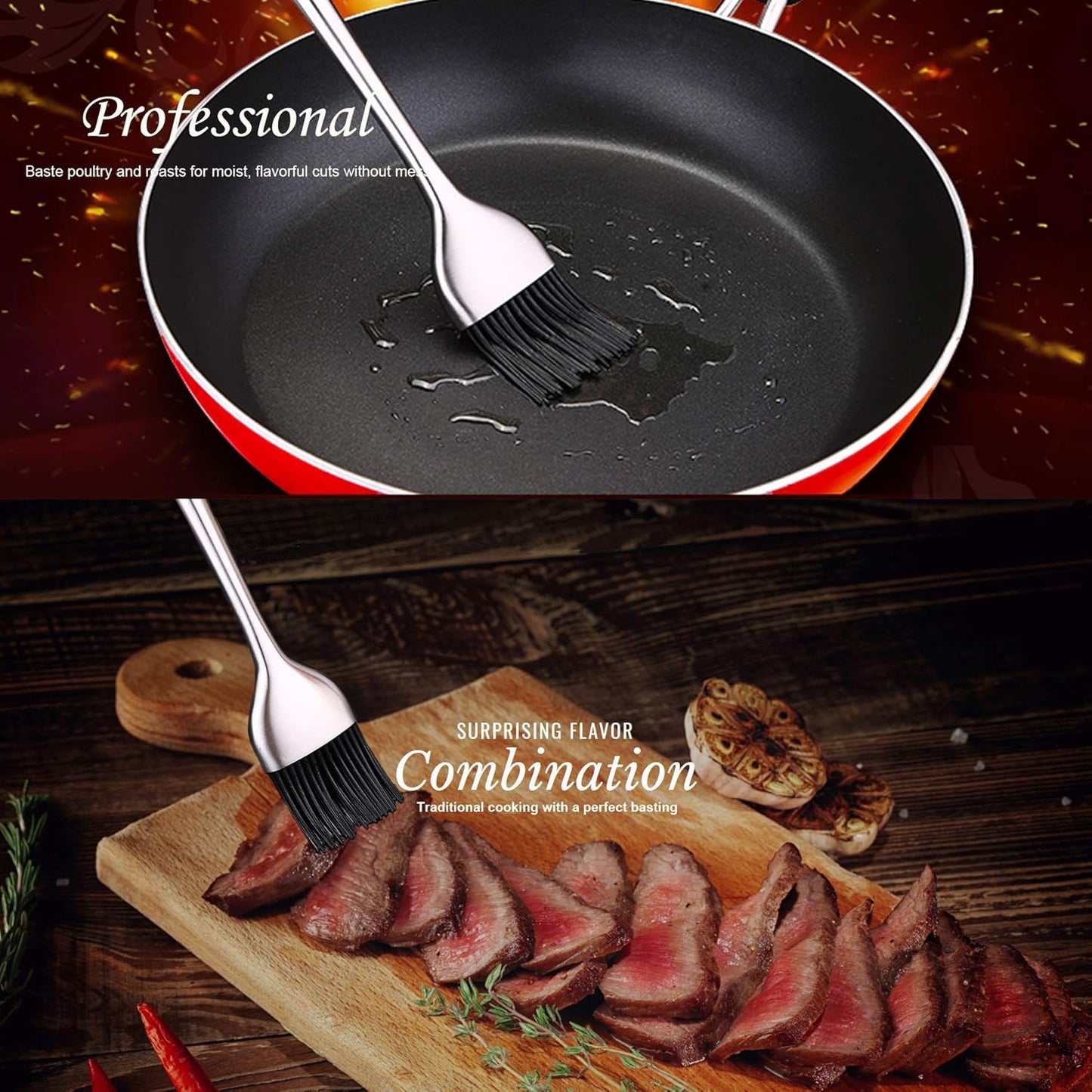 Stainless Steel Turkey Baster & Barbecue Basting Brush With 2 Flavor Injector Needles - Food Grade Syringe Baster For Cooking & Basting - Ideal For Butter Dripping, Roasting Juices For Poultry (Black)