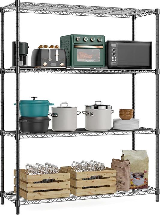 1400 lbs 4 Tier Storage Rack Metal Wire Shelving Unit, Storage Standing Household Shelf Organizer for Kitchen Pantry Closet Garage Basement Utility Room, Black 15.8" D x 45.3" W x 59.4" H