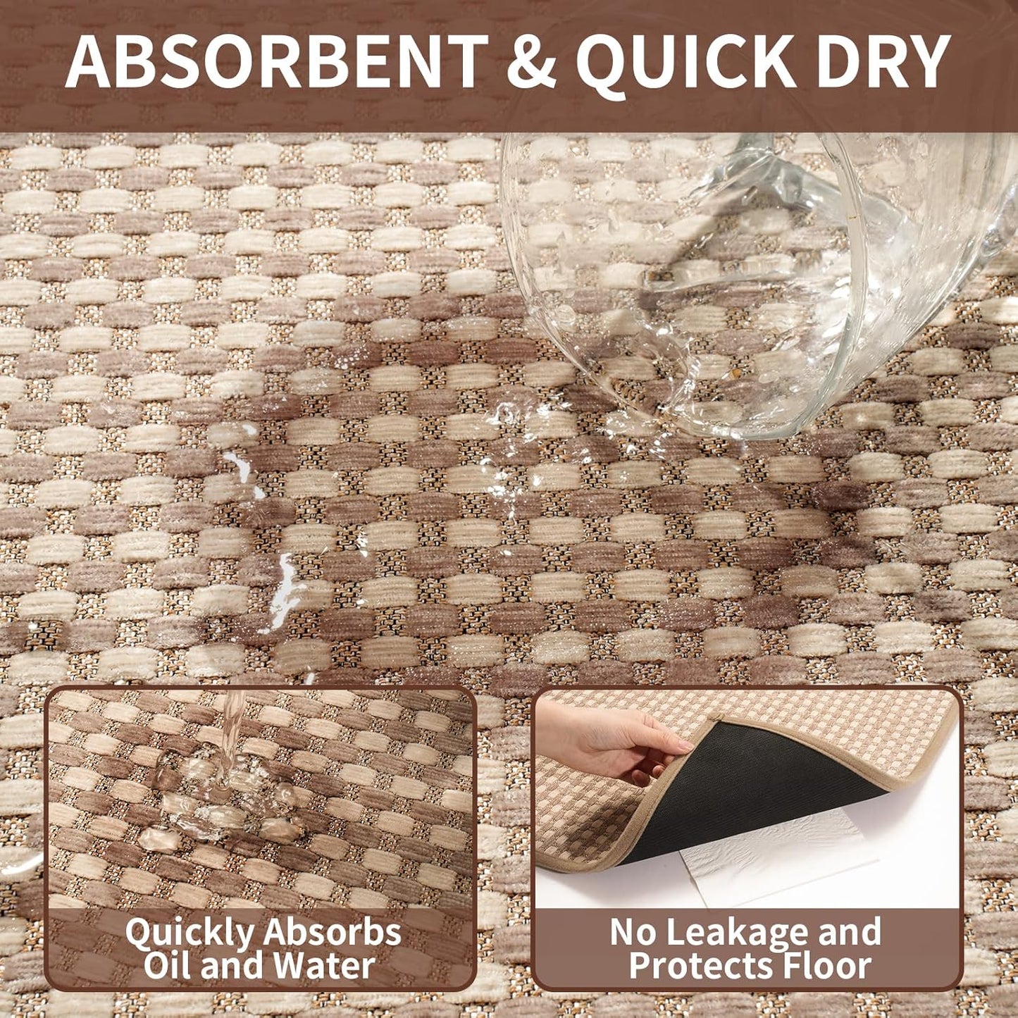 Large Kitchen Runner Rugs Long Kitchen Mat Non Slip Washable, Super Absorbent Soft Chenille Braided Kitchen Mats for Floor, Rubber Backing Kitchen Sink Standing Mat, Easy Clean, Brown 36"x71"