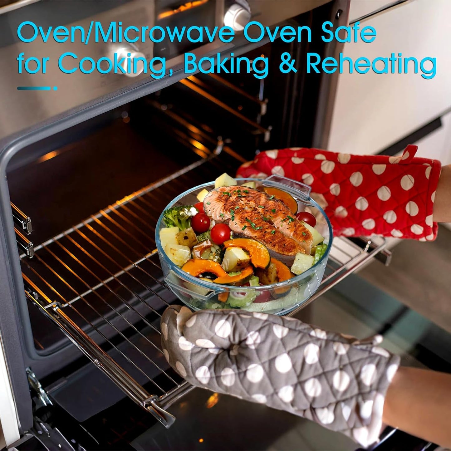 NUTRIUPS Small Glass Casserole Dish with Lid Oven Safe Covered Round Casserole Dish 8" Glass Microwavable Bowl With Lid Microwavable Cookware (Small-1.7L)