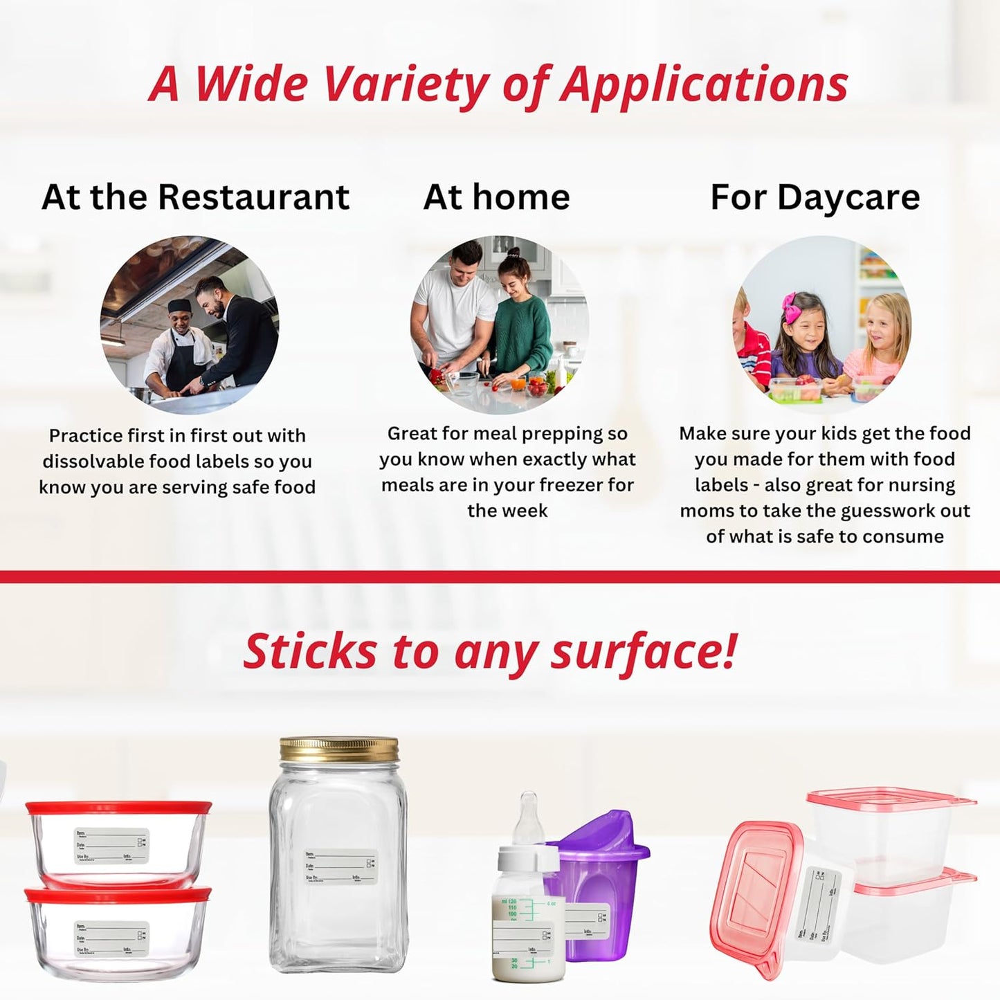 2x1 Dissolvable Food Labels (500, Red) - Writeable Material, Easy Removal, Restaurant Supplies, Kitchen Labels