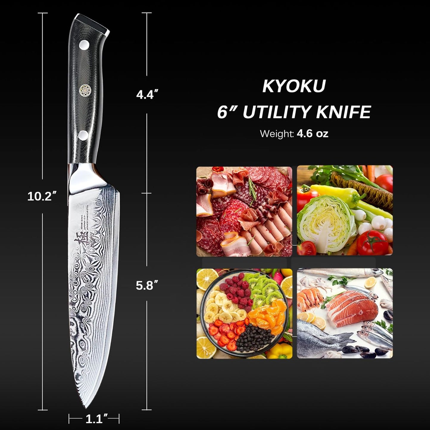 KYOKU Chef Utility Knife - 6" - Shogun Series - Japanese VG10 Steel Core Forged Damascus Blade - with Sheath & Case