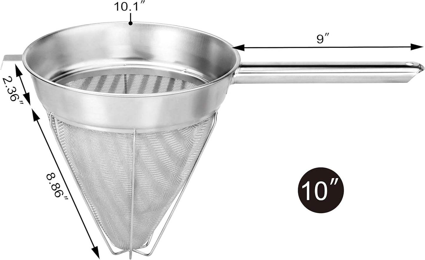 New Star Foodservice 38057 Stainless Steel Reinforced Bouillon Strainer, 10-Inch