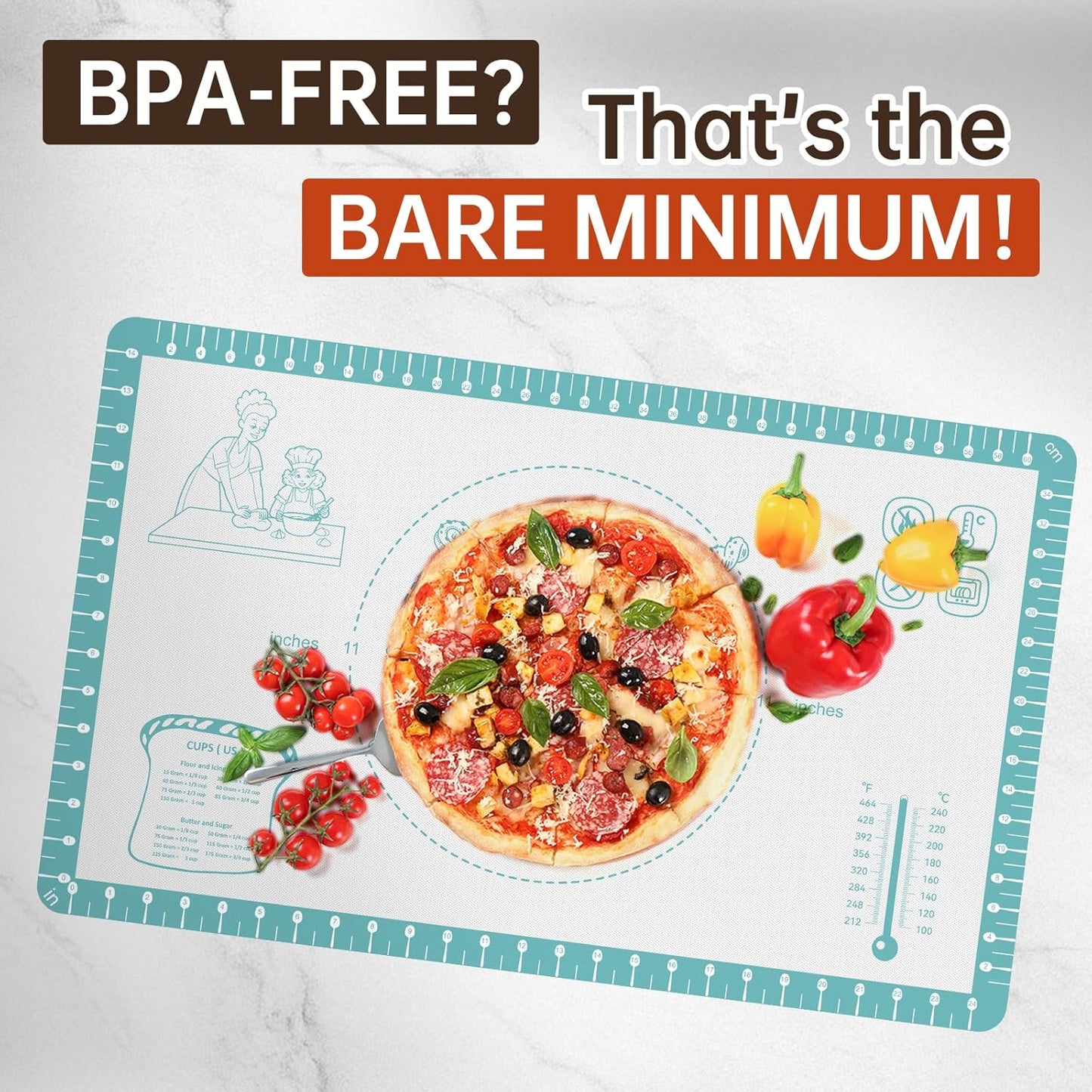 Non Stick Silicone Pastry Mat with 10 Quick Recipes ，Silicone Mat for Dough Rolling Baking Sheet for Cookies, Pizza,Bread, Surdough,Fondant Mat for Kitchen Counter, Extra Large and Oven Safe