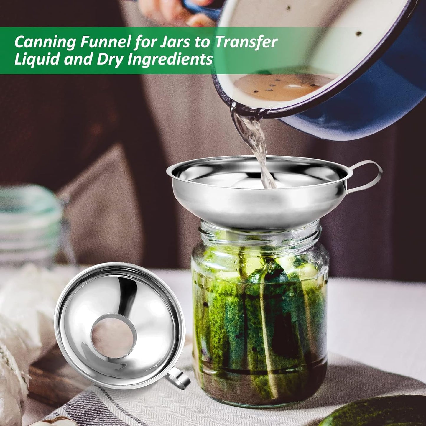 Canning Funnel with Strainer, Food Grade Funnel for Kitchen Use, Metal Large & Small Wide Mouth Funnels for Mason Jars, Stainless Steel & Dishwasher Safe