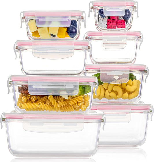 Vtopmart 8 Pack Glass Food Storage Containers with Airtight Lids, Glass Meal Prep Containers, Lunch Containers for Microwave, Oven, Freezer and Dishwasher, BPA Free