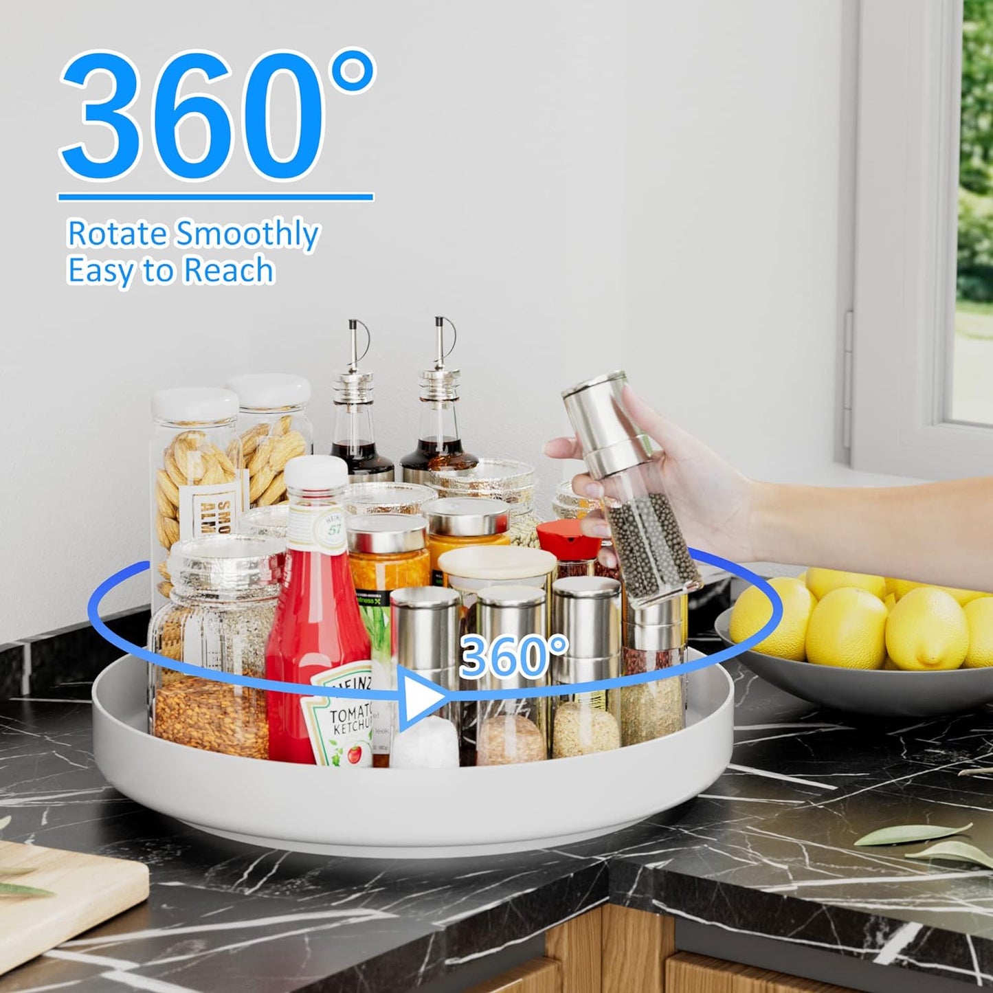 Ovicar Lazy Susan Cabinet Organizer - 13 inch Metal Turntable Lazy Susan for Kitchen Spice Rack Pantry Cupboard Bathroom Countertop Refrigerator Table Storage, White