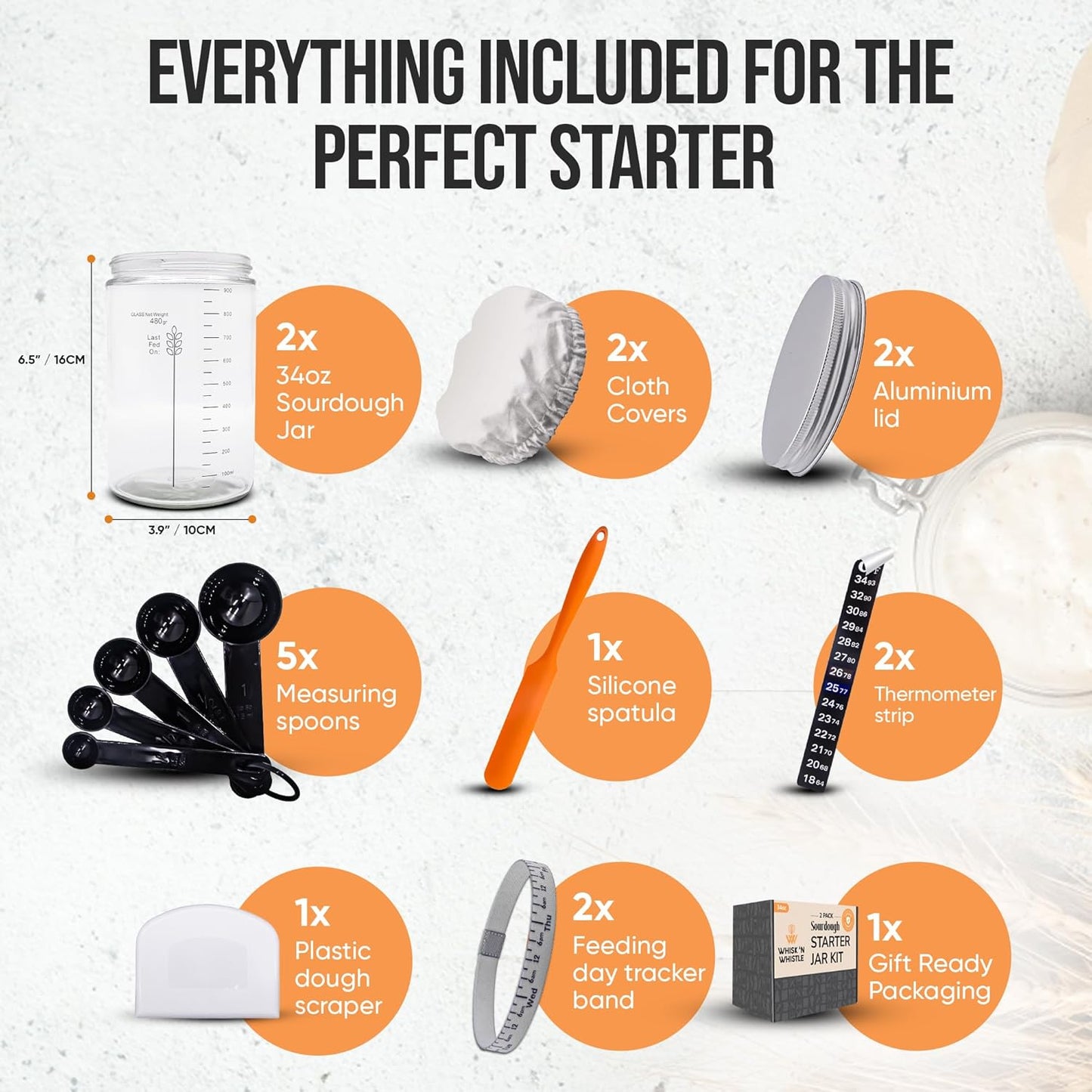 Sourdough Starter Kit - 34oz Large Capacity Glass Fermentation Jar with Lid, Silicon Spatula, and Measuring Spoons - Beginner Sourdough Starter Kit, Sourdough Bread Baking Supplies, Fermentation Kit