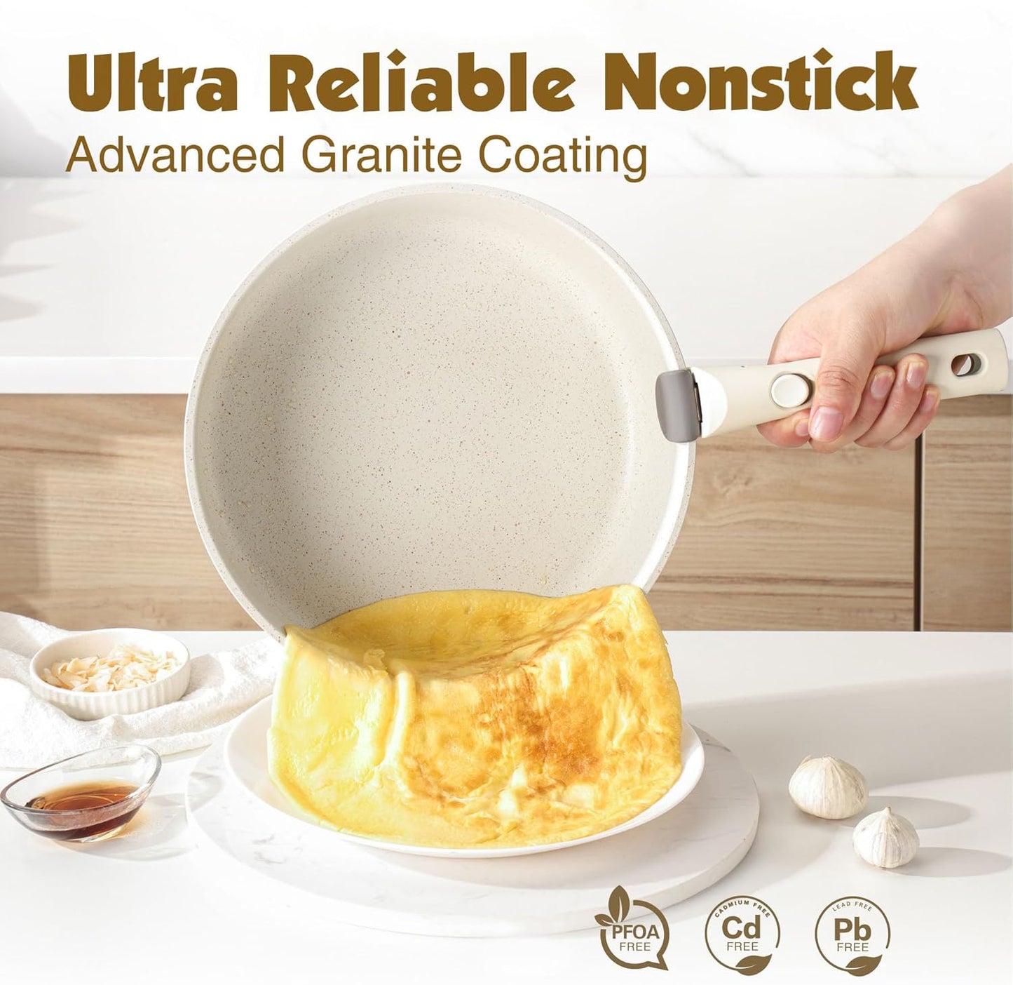 SENSARTE 17 Piece Pots and Pans Set, Nonstick Detachable Handle Cookware Set, Induction Kitchen Cookware Set with Removable Handle, Healthy Non Stick for RV, Dishwasher ＆ Oven Safe, PFOA Free (White)