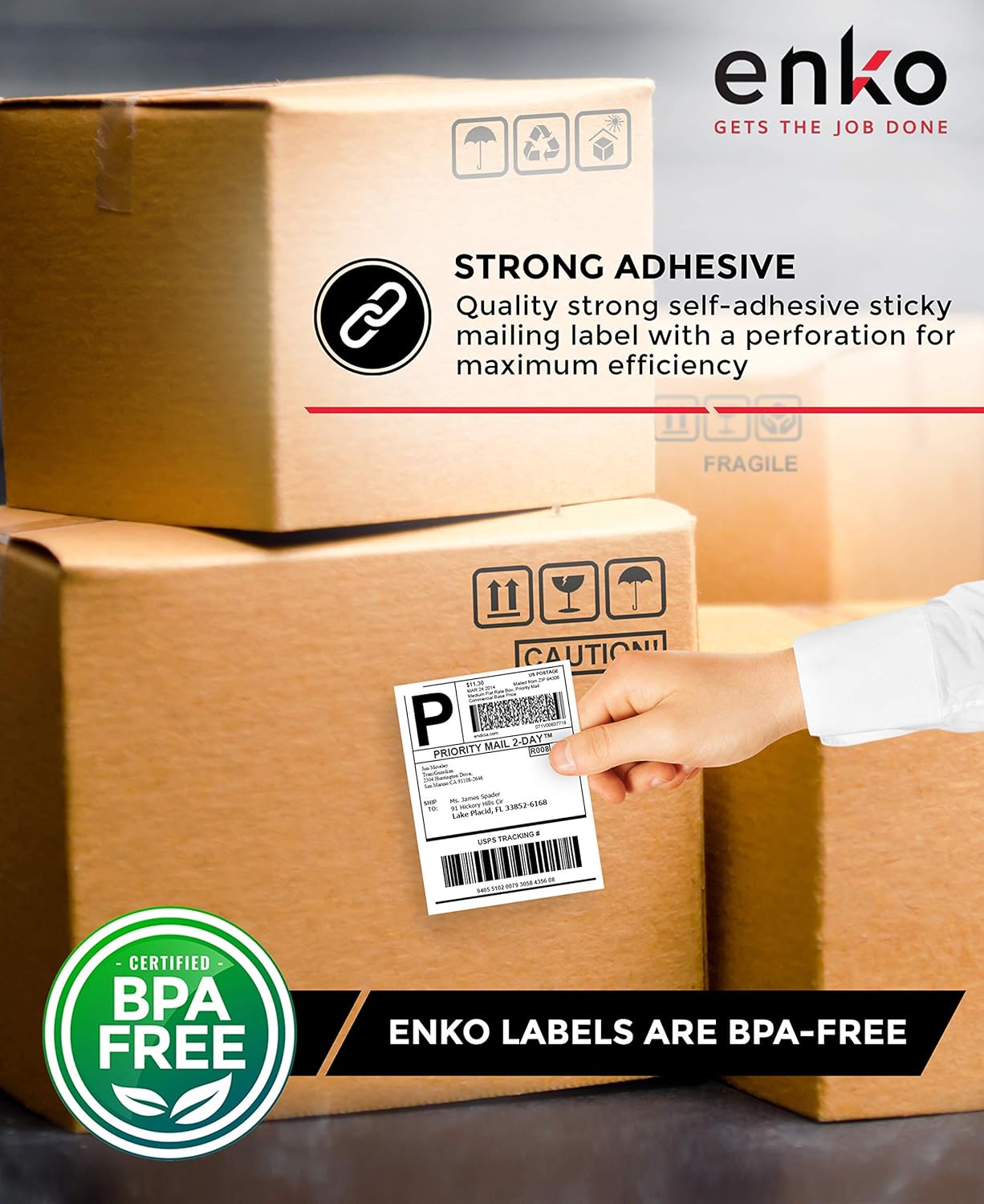 enKo 2 Stacks/4000 Labels 4" x 6" Fanfold Direct Thermal Labels Compatible for Rollo Zebra Printer - Shipping Mailing Postage Labels, Perforated, Permanent Adhesive (2 Labels/Fold | 2000 Labels/Stack)