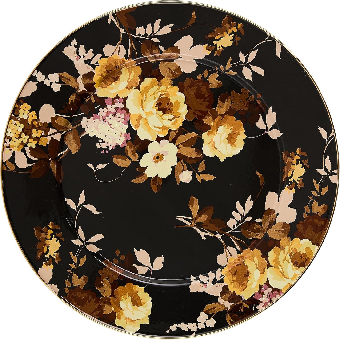 MACKENZIE-CHILDS Enamel Serving Platter, Decorative Serving Platter for Food, 16 Inches, Wild Rose Brown