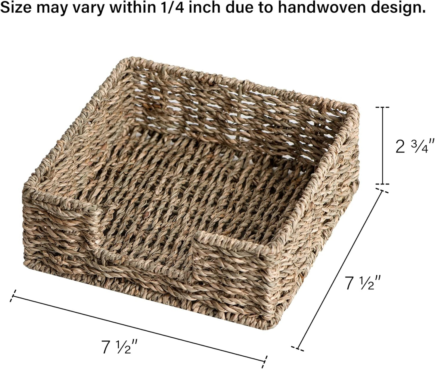 StorageWorks Seagrass Napkin Holder for Table, Wicker Napkin Baskets for Bathroom, Rustic Napkin Dispenser for Dinning Room, Guset Room, 7 ½"L x 7 ½"W x 2 ¾"H, 1 Pack