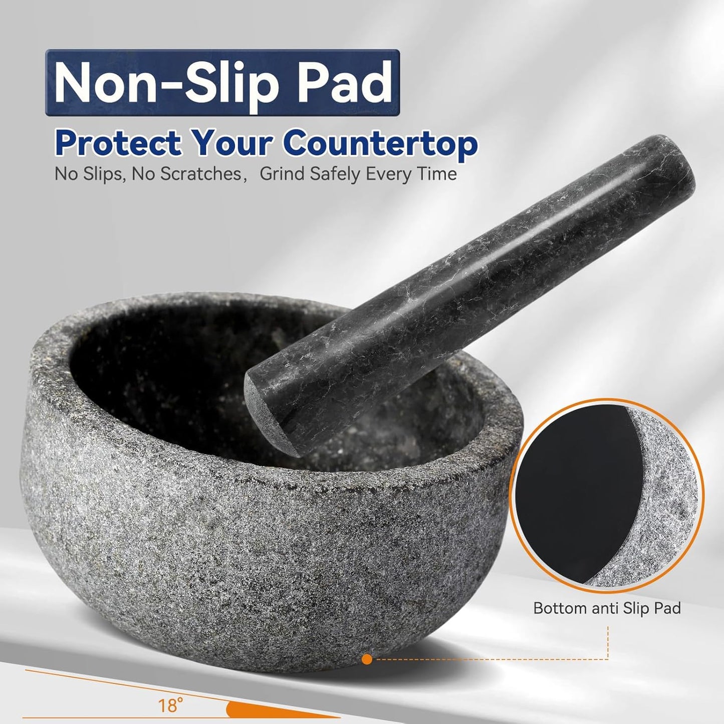 Koville Granite Mortar and Pestle Set, 7"-4 Cups Unpolished Stone Grinder Bowl for Guacamole, Salsa, Pill Crusher, Spice, Herb, Garlic, Nut, Heavy Duty Grinder for Kitchen(Angola Silver Black)