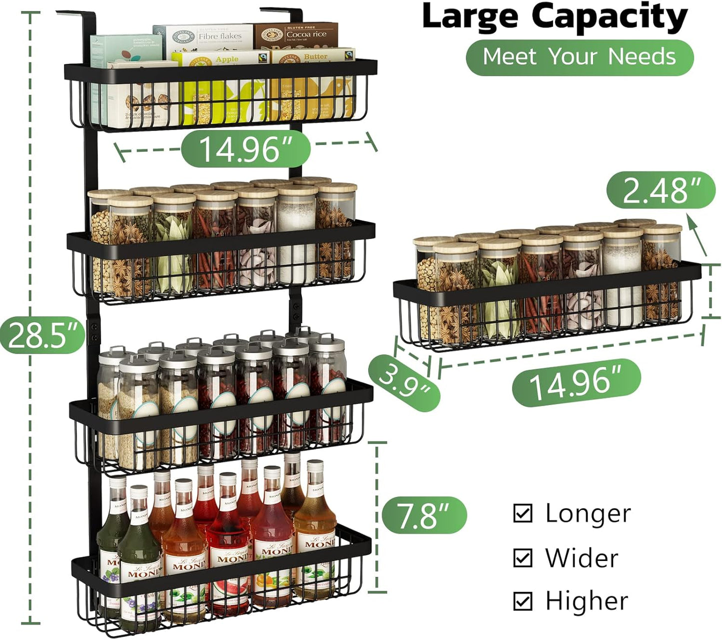 Warome Magnetic Spice Rack for Refrigerator, 4 Pack Shelves with 6 Utility Hooks, Kitchen Organization and Storage Gadgets