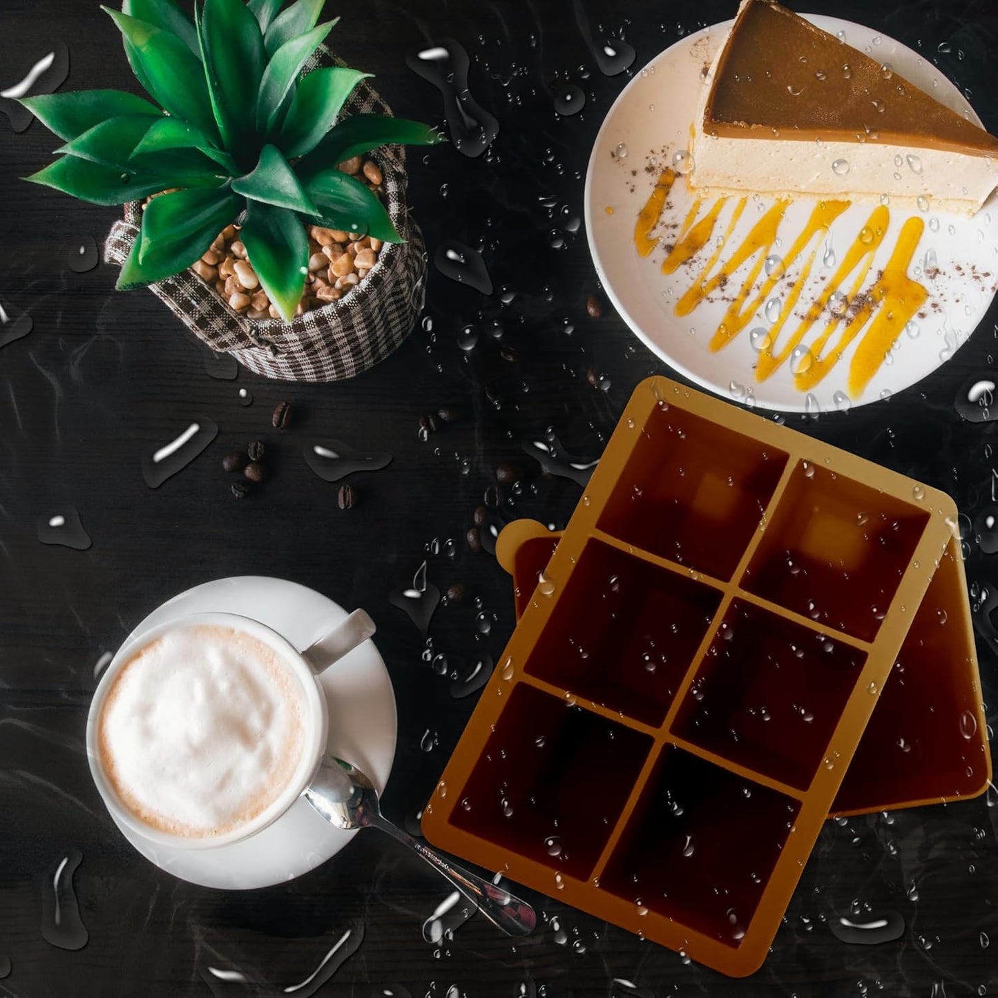 Silicone Ice Cube Trays with Lids,Large Square Ice Cube Molds for Freezer, Whiskey, Cocktail, Stackable Flexible and Reusable & Easy Release BPA Free (2 Pack&Dark Gray and Golden)