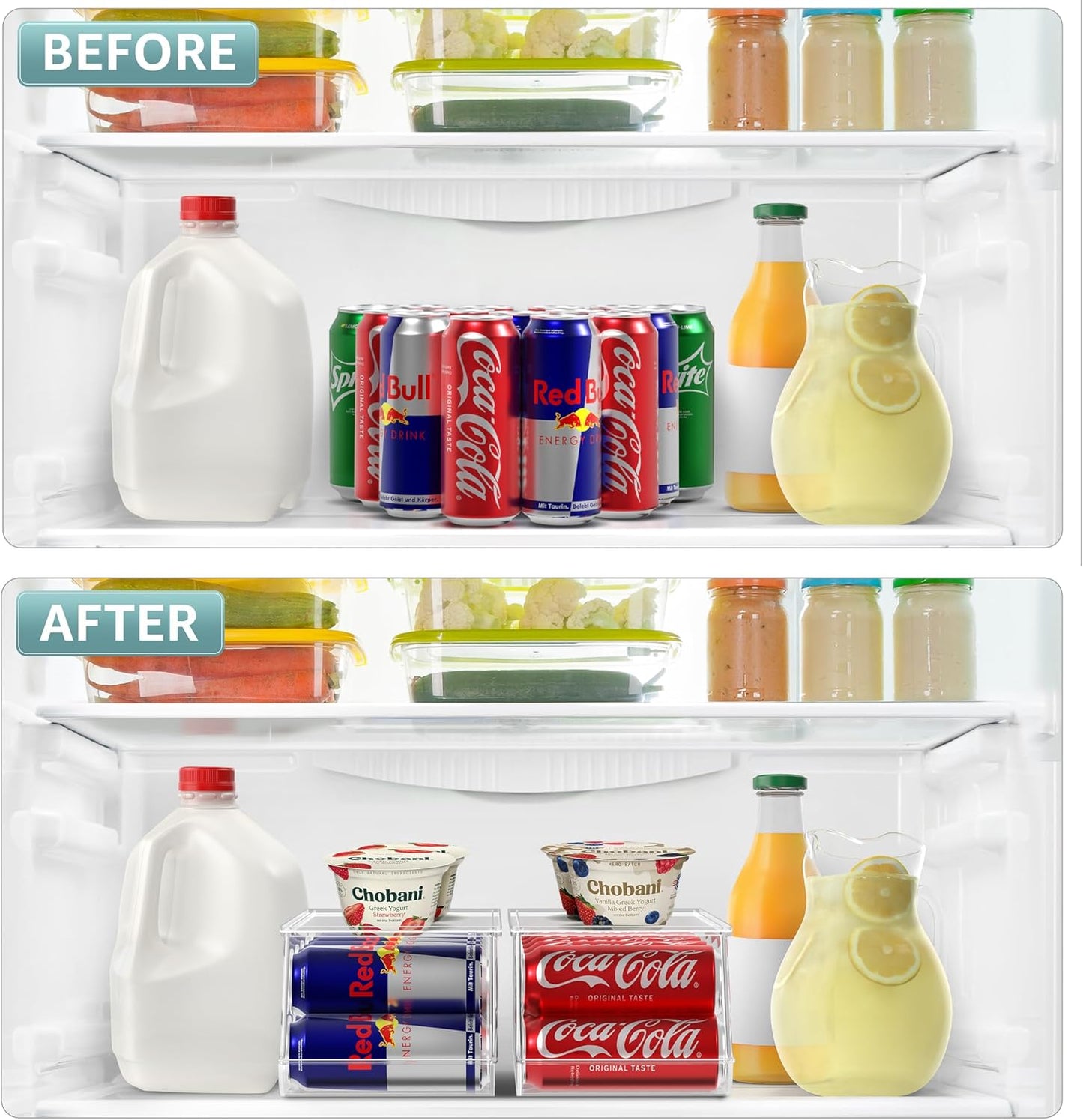 Sorbus Skinny Soda Can Organizer for Refrigerator - Stackable Slim Can Holder Dispenser with Lid for Fridge, Pantry, Freezer - BPA-Free, Clear Design, Drink Organizer for Fridge (2-Pack)