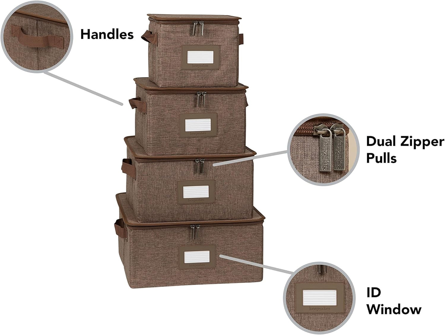 Covermates Keepsakes Dish Storage Box - Stackable, Reinforced Handles, China Storage, Brown Heather