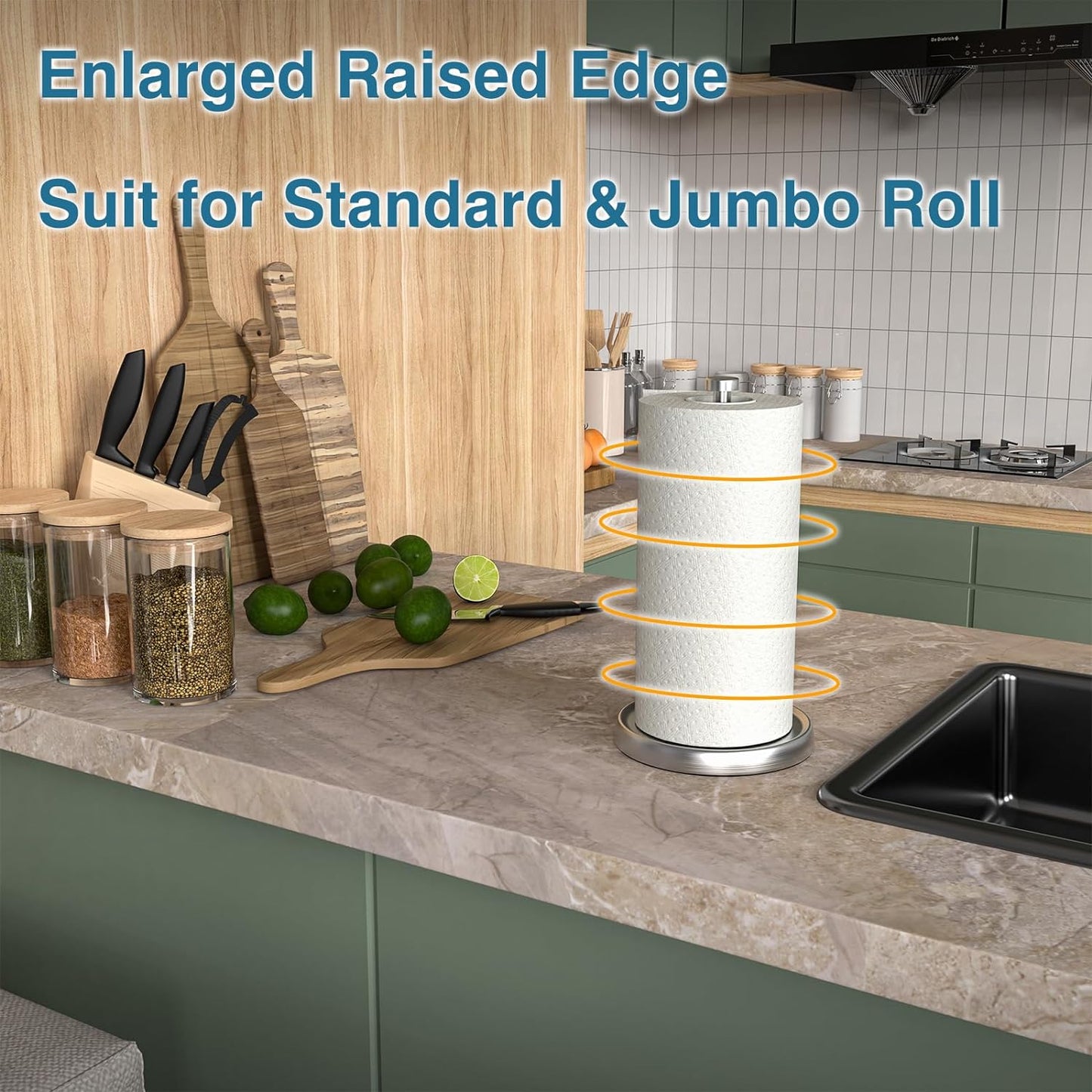 Paper Towel Holder Countertop, One-Handed Tear, Stainless Steel, Weighted Base, Silver, Paper Towel Roll Holder Stand with Ratchet Mechanism for Kitchen Bathroom Farmhouse Essentials Decor Accessories