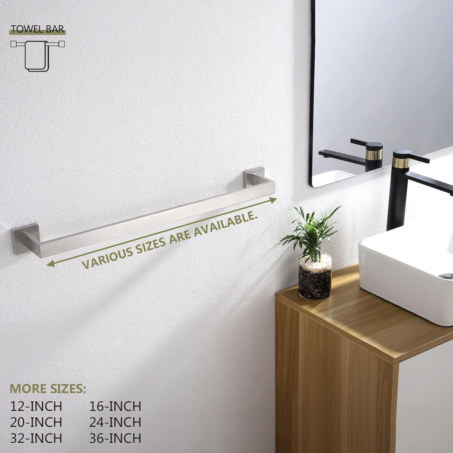 KOKOSIRI 24-Inch Single Towel Bar, Bathroom Kitchen Towel Holder, Wall Mounted SUS304 Stainless Steel Towel Rack, Brushed Nickel, B4003BR-L24