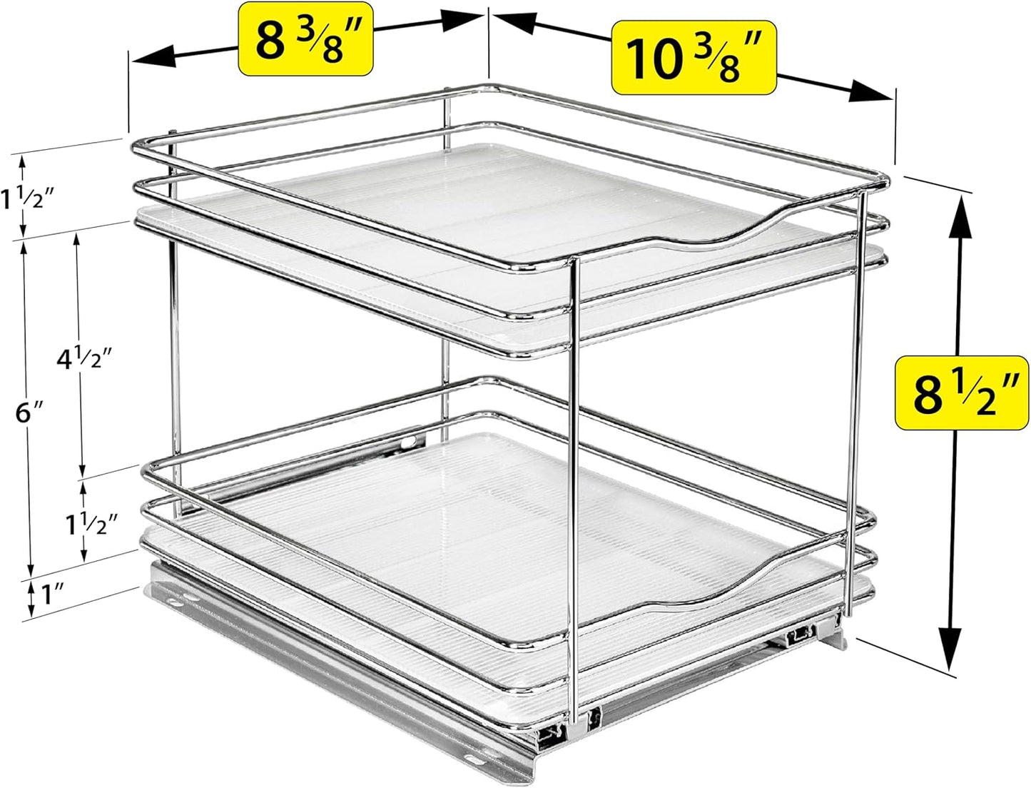 LYNK PROFESSIONAL® Pull Out Spice Rack Organizer for Inside Kitchen Cabinets - 8-1/4 inch Wide - Slide Out Drawer – Chrome Sliding Spice Cabinet Organization Shelf Racks - 2 Tier