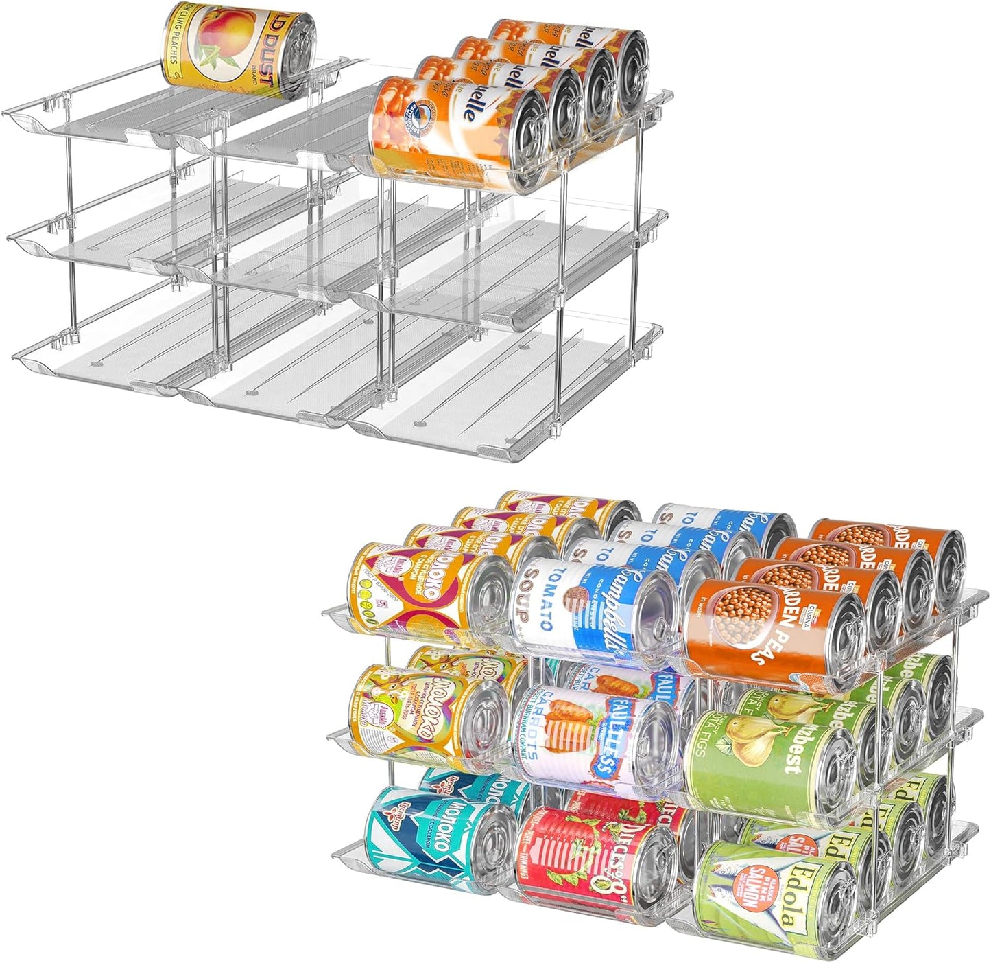 Can Organizer for Pantry, 6 Sets 3Tiers Can Storage Organizer Pantry, Soda Can Organizer for Fridge 72 Cans Rack Automatic Rolling Stackable Canned Food Organizer,Clear